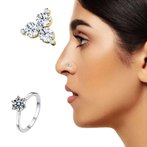 3 Stone Diamond Cut Nosepin With Finger Ring