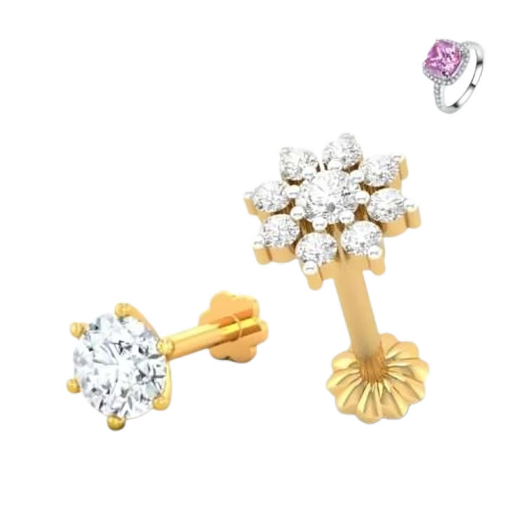 1 & 9 Stone Diamond Cut Nose Pin Combo